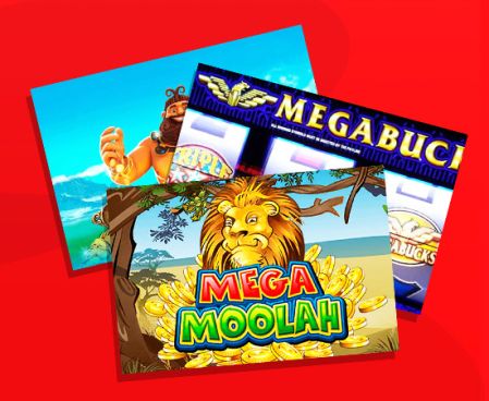 Logoer av populære spilleautomater med Mega Moolah i forgrunnen