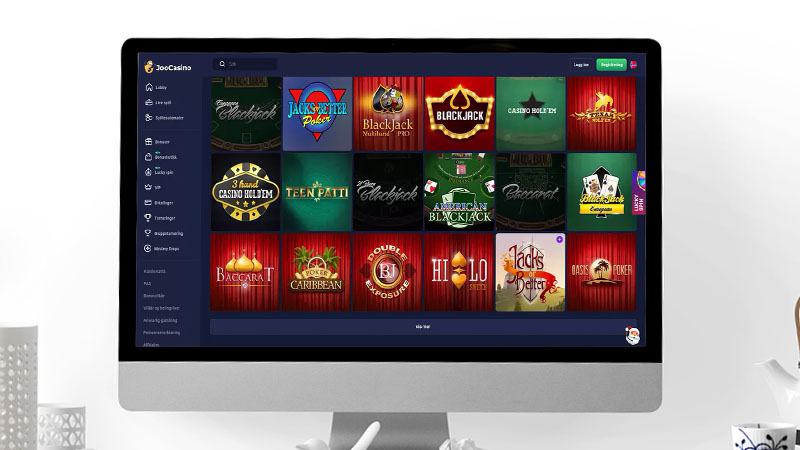 Joo Casino spillside på bærbar PC skjermen