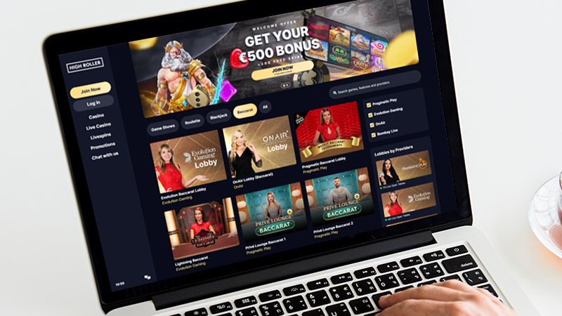 Highroller Casino spillside på bærbar PC-skjermen