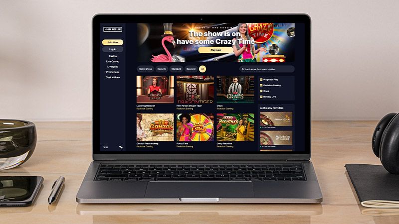 Highroller Casino spillside på bærbar PC-skjermen