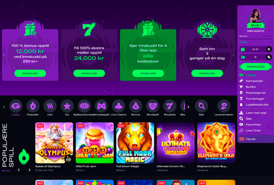 GlitchSpin Casino hovedsiden
