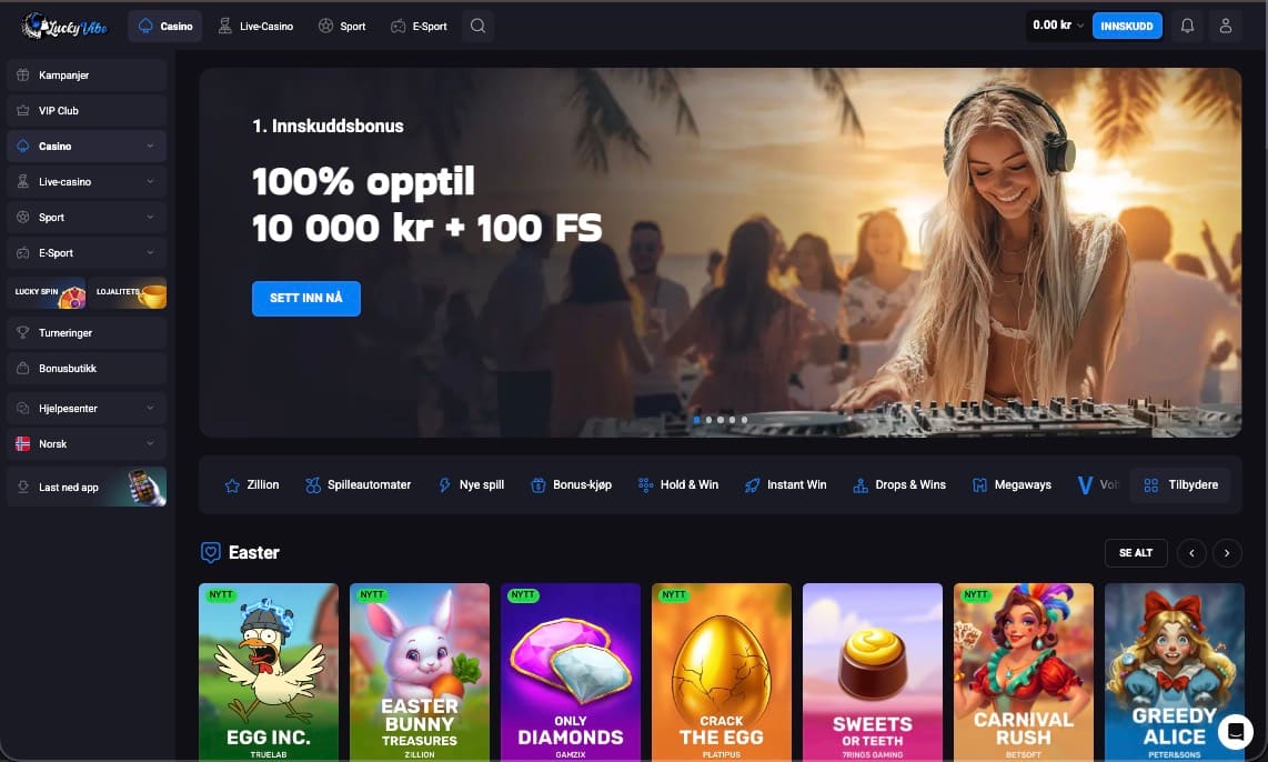 LuckyVibe Casino hovedsiden