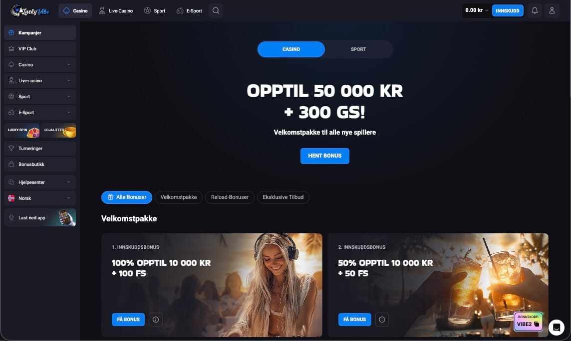 LuckyVibe Casino bonuser