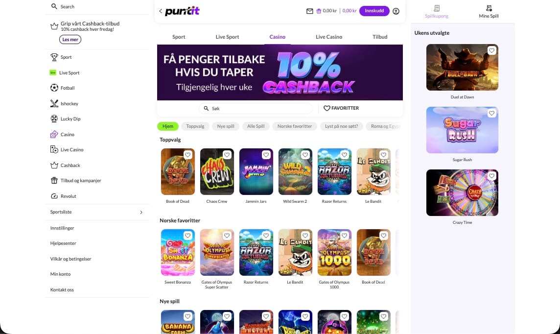 Puntit Casino hovedsiden