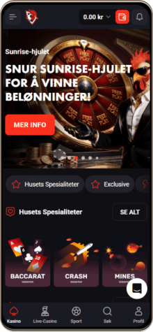 Rooster.bet Casino – skjermbilde fra mobil