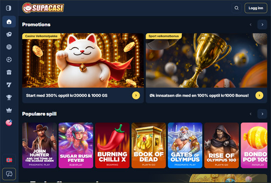 Hovedsiden til Supacasi Casino