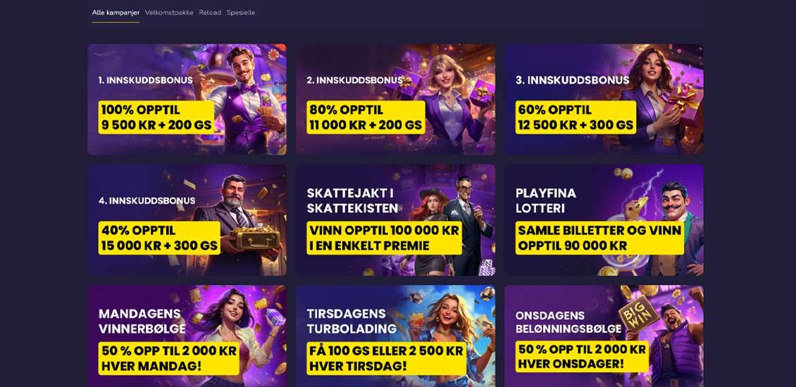 Bonussiden på Asino Casino-nettstedet