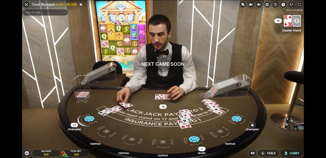 Live Blackjack skjermbilde på Asino Casino