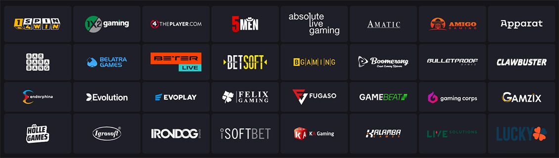 Logoer av 1x2Gaming 4theplayer 5men Amatic Belatra BGaming Gamzix programvare