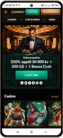 Crown Play Casino-nettstedet på mobilskjermen