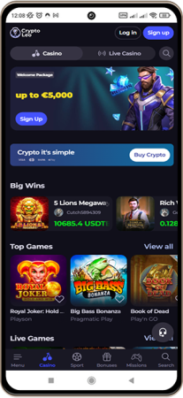 Cryptoleo Casino på mobilskjerm