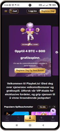 Playbet io Casino-nettstedet på mobilskjermen