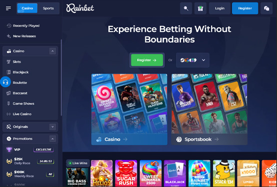 Rainbet casino main page