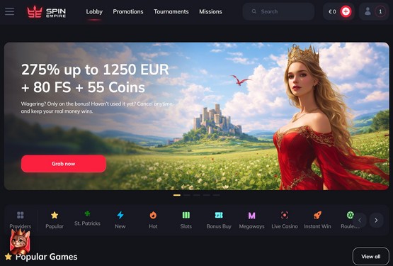 SpinEmpire Casino hovedsiden
