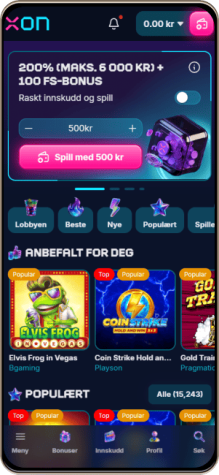 Xon.bet Casino på en mobiltelefon