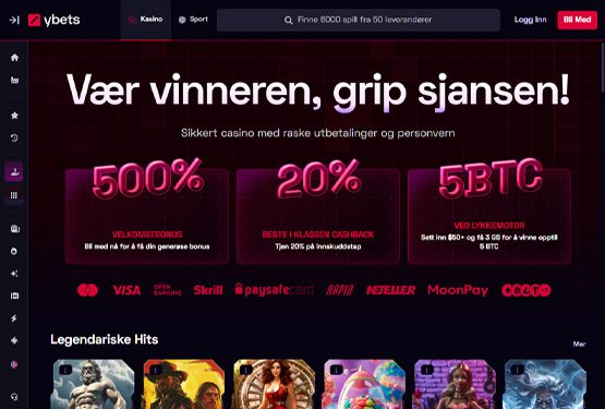 Hovedsiden til Ybets Casino-nettstedet