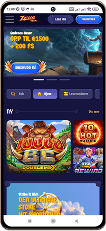 ZeusWin Casino-nettstedet på mobilskjermen
