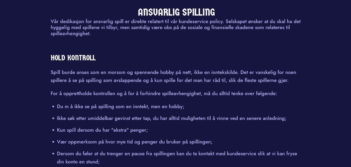 ZeusWin Casino side om ansvarlig spill