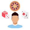 Spilleren velger et kasinospill mellom kort rulett og craps