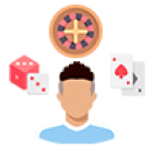Spilleren velger et kasinospill mellom kort rulett og craps