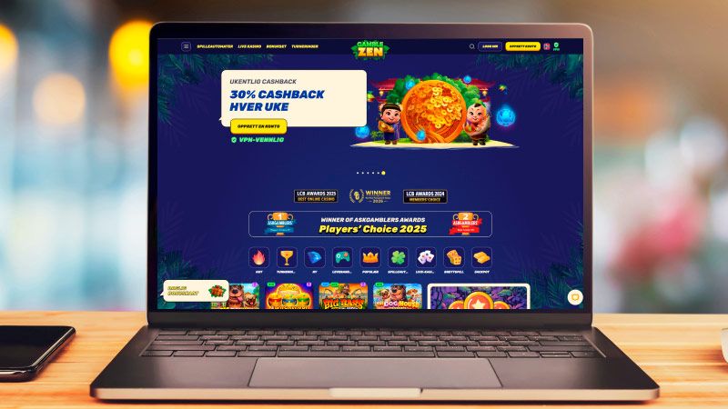Hovedsiden til Gamblezen Casino på skjermen til bærbar datamaskin