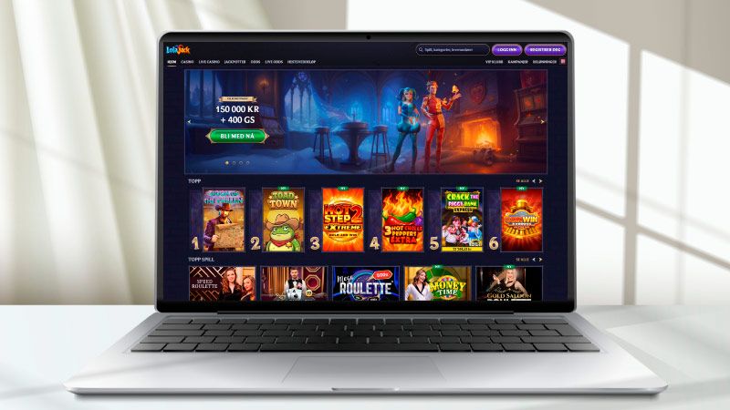 Hovedsiden til Lolajack Casino på skjermen til bærbar datamaskin