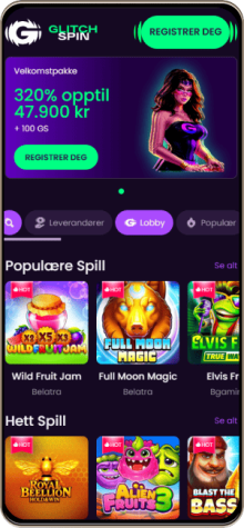GlitchSpin Casino på mobilskjerm