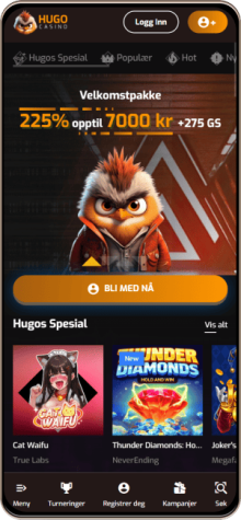 Hugo Casino på mobilskjerm