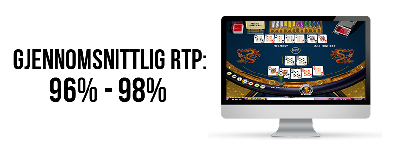 Grensesnittet for å spille pai gow på et nettkasino på en bærbar PC-skjerm